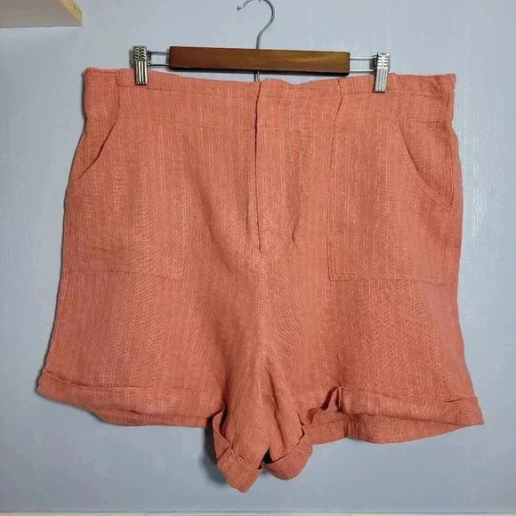 Now Gen x Sonoma Extra Large Salmon White Pinstripe Belted Linen Blend Shorts - Picture 1 of 9